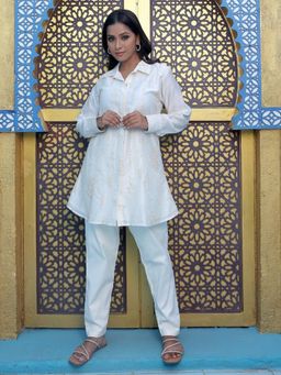 KAFTANIZE - Off White Silk Blend Embroidered Co-Ord Set