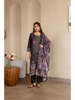Nehamta - Women Charcoal Floral Printed Kurta with Pant and Dupatta