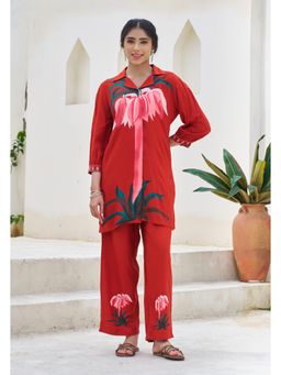 Nehamta - Women Red Floral Printed Co-Ord Set