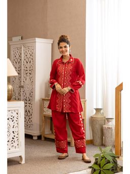 Nehamta - Women Red Geometric Printed Cotton Rayon Co-Ord Set