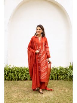 Nehamta - Women Rust Printed Cotton Kurta with Pant and Dupatta