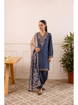 Nehamta - Women Navy Blue Thread Work Kurta with Salwar and Dupatta