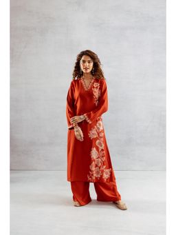 Nehamta - Women Rust Floral Printed Kurta with Palazzo