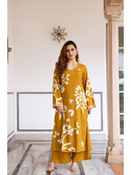 Nehamta - Women Mustard Floral Printed Kurta with Palazzo