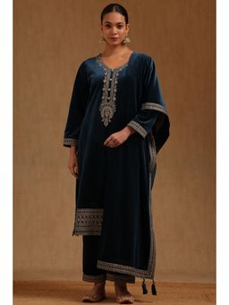 Soch - Velvet Teal Kurta with Palazzo and Dupatta