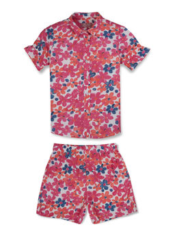 Gini & Jony - Girls Pink Floral Print Shirt with Shorts (Set of 2)