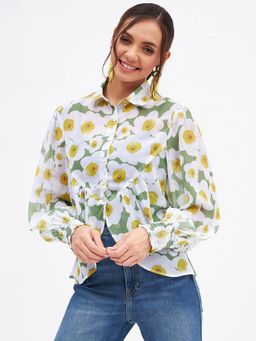 Kibo - Women White Georgette Long Sleeves Printed Top