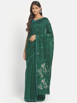 Fabindia - Green Silk Jamdani Woven Saree without Blouse
