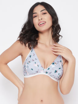 Clovia - Cotton Non Padded Non-Wired Demi Cup Plunge Bra - Blue