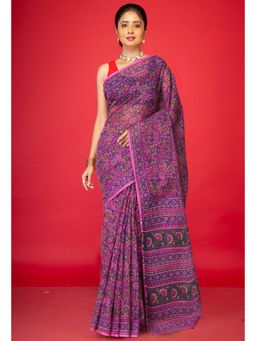 Unnati Silks - Pink Pure Hand Block Printed Kota Saree with Unstitched Blouse