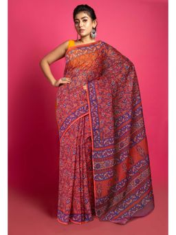 Unnati Silks - Pink Pure Hand Block Printed Kota Saree with Unstitched Blouse