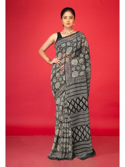 Unnati Silks - Green Pure Bagru Block Printed Kota Saree with Unstitched Blouse