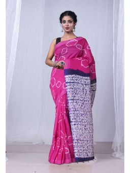 Unnati Silks - Pink Navy Blue Pure Tie and Dye Shibori Printed Soft Silk Saree with Unstitched Blouse