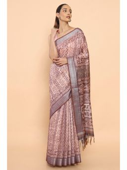Soch - Women Brown Chanderi Printed Saree with Unstitched Blouse