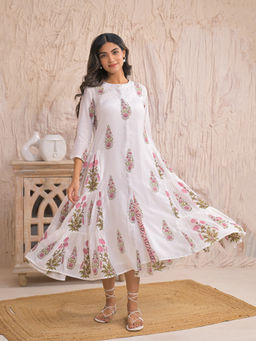 Suramya - White Side Gather Dress with Slip (Set of 2)