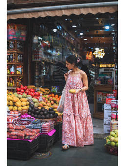 ODHANON - Peach Floral Printed Tiered Maxi Dress for Women
