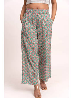 ODHANON - Green Printed Straight Pant for Women