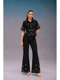 Ombrello - Black Floral Cutwork Co-Ord Set