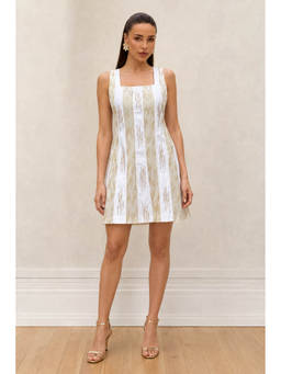 Ombrello - White and Golden Panel Mini Dress