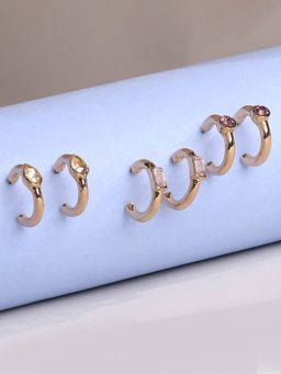 Lilly & Sparkle - Set of 3 Gold-Toned Geometric Half Hoop Earrings