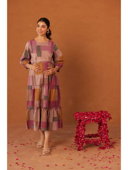Ikk Kudi By Seerat - Rustline Stripe Cotton Maternity and Nursing Tier Dress