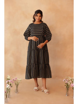 Ikk Kudi By Seerat - Noir Kikta Trail Cotton Maternity and Nursing Tier Dress