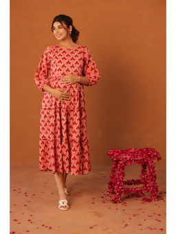 Ikk Kudi By Seerat - Ruby Heritage Bloom Cotton Maternity and Nursing Tier Dress