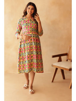Ikk Kudi By Seerat - Kaleido Ikkat Buttoned Cotton Maternity & Nursing Dress