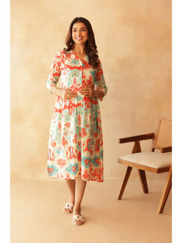 Ikk Kudi By Seerat - Kikta Lagoon Buttoned Cotton Maternity & Nursing Dress
