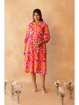 Ikk Kudi By Seerat - Rangmahal Ikkat Buttoned Cotton Maternity & Nursing Dress