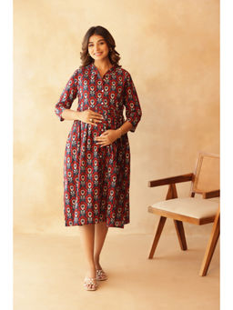 Ikk Kudi By Seerat - Bloom in Blue Buttoned Cotton Maternity & Nursing Dress