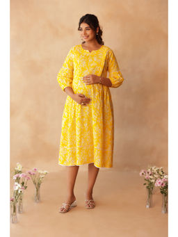 Ikk Kudi By Seerat - Basanti Bloom Cotton Maternity & Nursing Dress