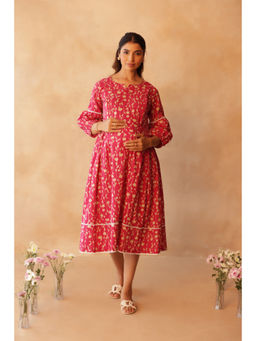 Ikk Kudi By Seerat - Rosewood Floral Drift Cotton Maternity & Nursing Dress