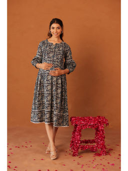 Ikk Kudi By Seerat - Black Meadow Calm Cotton Maternity & Nursing Dress