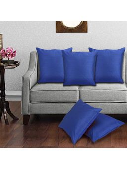 Creeva - Silk Fabric Plain Sofa Cushion Cover for Bedroom (Pack of 5) - Blue