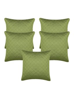 Creeva - Silk Fabric Quilted Sofa Cushion Cover for Bedroom (Pack of 5) - Green