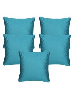 Creeva - Silk Fabric Quilted Sofa Cushion Cover for Bedroom (Pack of 5) - Teal