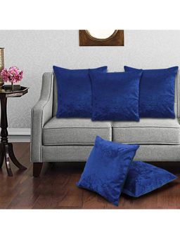 Creeva - Velvet Fabric Plain Sofa Cushion Cover for Bedroom (Pack of 5) - Blue