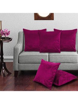Creeva - Velvet Fabric Plain Sofa Cushion Cover for Bedroom (Pack of 5) - Magenta