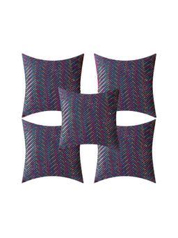 Creeva - Multi Color Silk Fabric Zigzag Design Sofa Cushion Cover for Bedroom (Pack of 5)