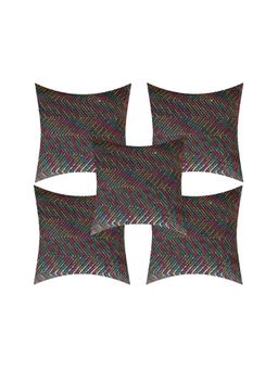 Creeva - Multi Color Silk Fabric Zigzag Design Sofa Cushion Cover for Bedroom (Pack of 5)