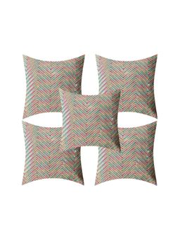 Creeva - Multi Color Silk Fabric Zigzag Design Sofa Cushion Cover for Bedroom (Pack of 5)
