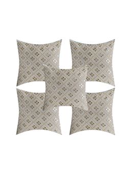 Creeva - Silk Fabric Mirror Design Sofa Cushion Cover for Bedroom (Pack of 5) - Cream