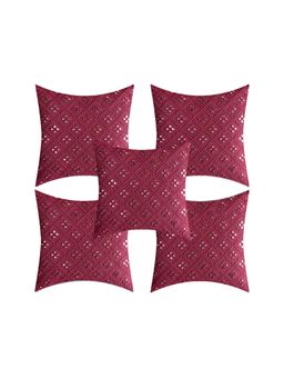 Creeva - Silk Fabric Mirror Design Sofa Cushion Cover for Bedroom (Pack of 5) - Maroon