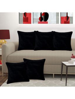 Creeva - Velvet Fabric Plain Sofa Cushion Cover for Bedroom (Pack of 5) - Black