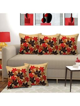 Creeva - Pack of 5 Silk Flower Cushion Covers - Gold