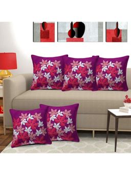 Creeva - Pack of 5 Silk Flower Cushion Covers - Purple
