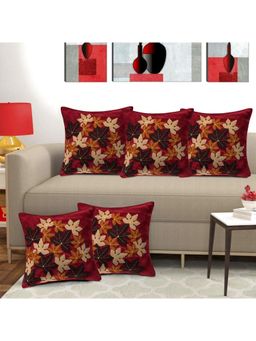 Creeva - Pack of 5 Silk Flower Cushion Covers - Maroon