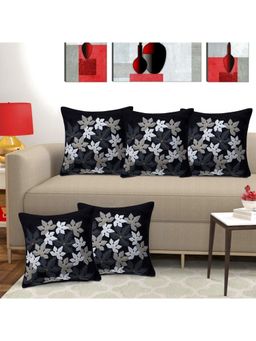 Creeva - Pack of 5 Silk Flower Cushion Covers - Black