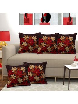 Creeva - Pack of 5 Silk Flower Cushion Covers - Brown